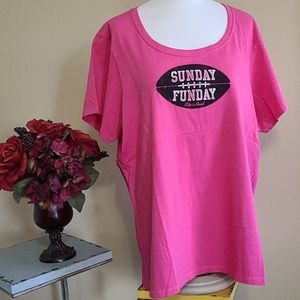 NEW Sunday Funday Football Top  Womens Short Slv Tshirt Life is Good Graphic XXL
